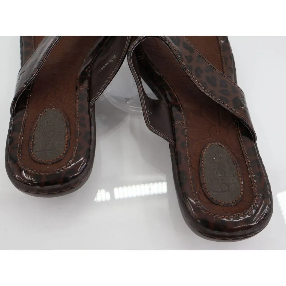 Born BOC Thong Sandals Women's Size 10 42 Leopard Patent Faux Leather Slides